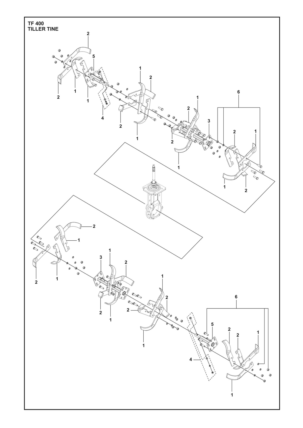 Tiller Tine Diagram and Parts List for TF440  Husqvarna Tiller