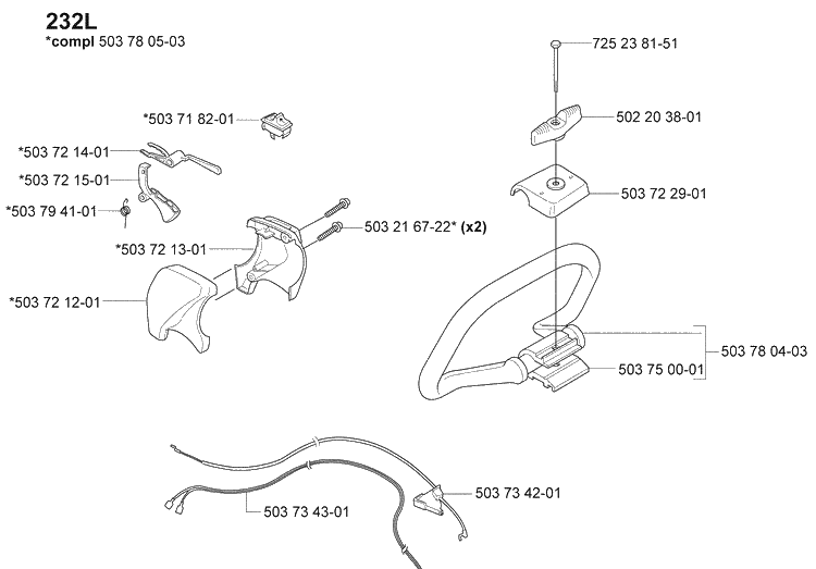 Throttle / Handle / 232 L Diagram and Parts List for 232L 2007-01 Husqvarna Trimmer