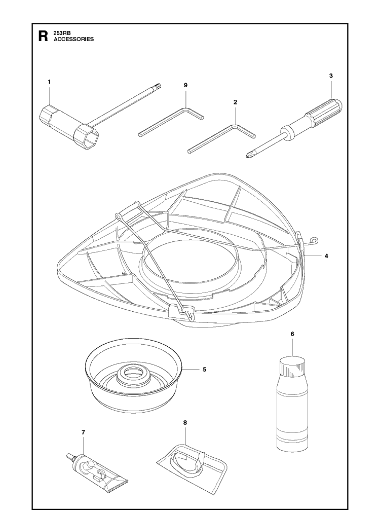 Accessories Diagram and Parts List for 253RB 20182200001-Current Husqvarna Brush Cutter