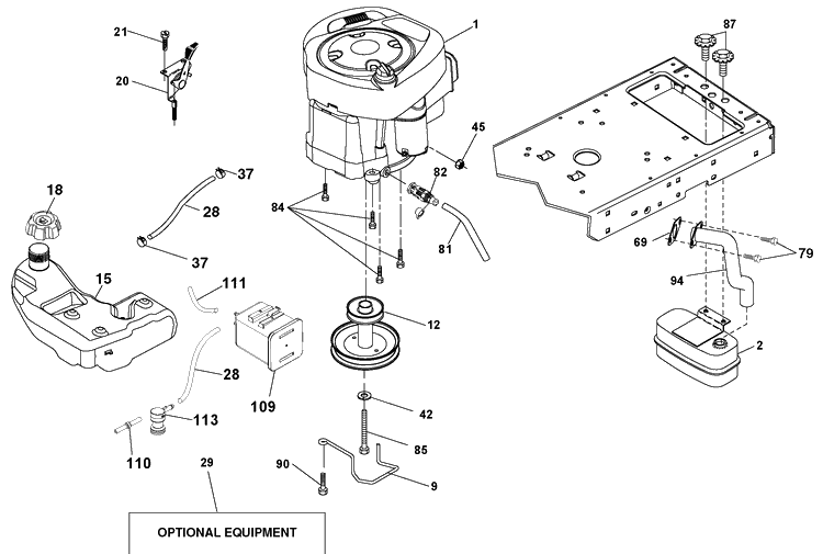 Engine Diagram and Parts List for YTH2042 (96043010602)(2010-03) Husqvarna Lawn Mower