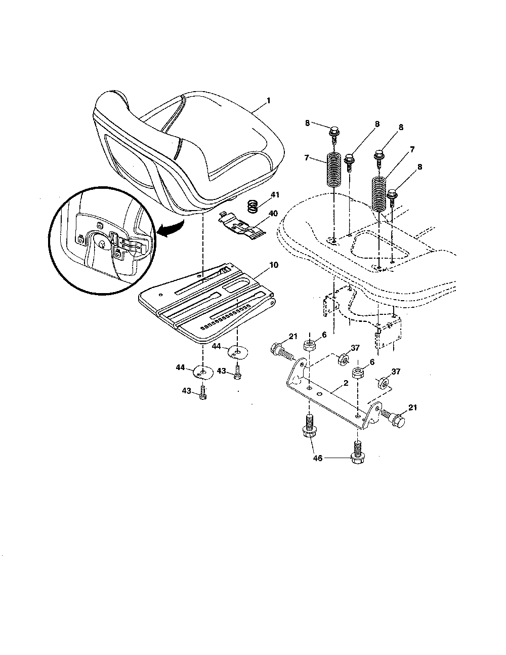 Seat assembly Diagram and Parts List for 96043027500  Husqvarna Lawn Tractor