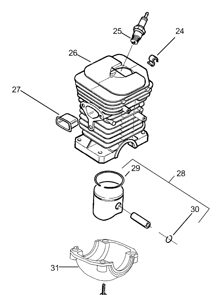 Piston / Cylinder Diagram and Parts List for 136LE 2001-06 Husqvarna Chainsaw