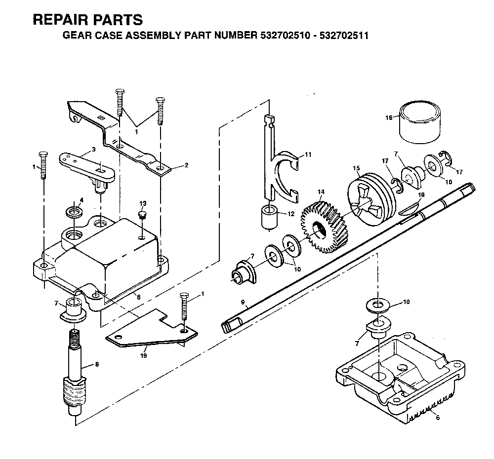 Gear Case Diagram and Parts List for 56SF (H56SFG, 954072501)(1995-03) Husqvarna Lawn Mower