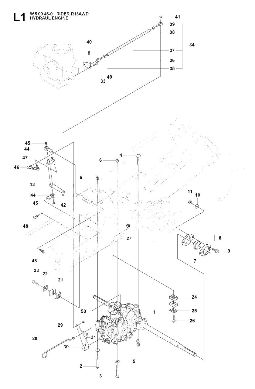 Hydraulic Pump - Motor 2 Diagram and Parts List for R13AWD (965094601)(2007-01) Husqvarna Lawn Tractor