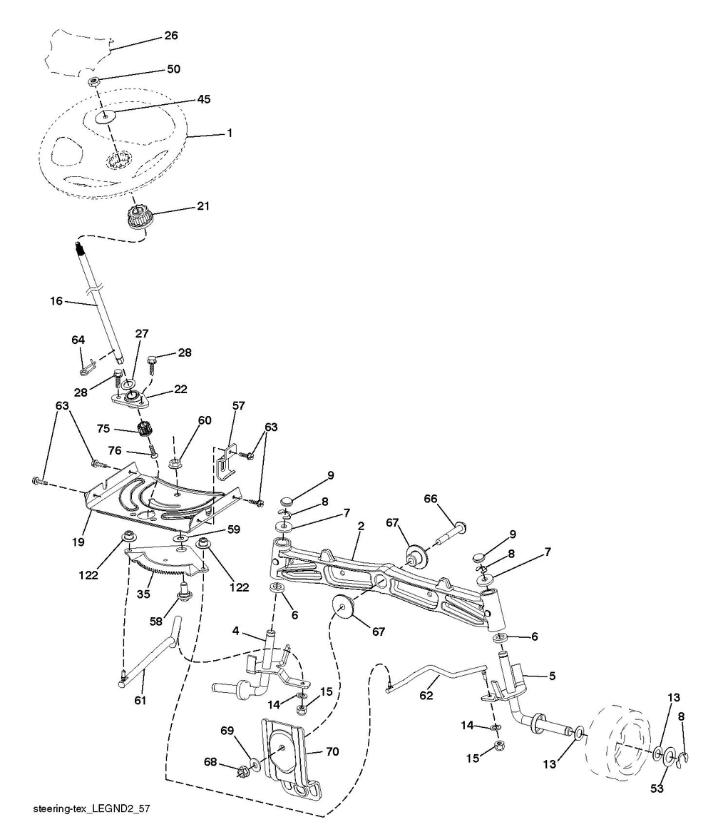Steering Diagram and Parts List for YTH24V48 2018 Husqvarna Lawn Tractor