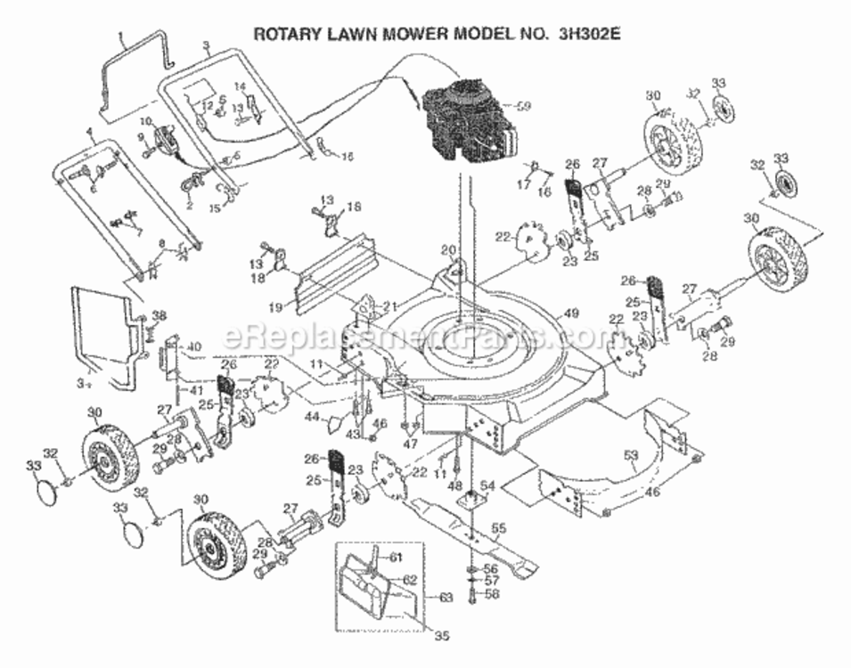 Page A Diagram and Parts List for 3H302E 1997 Husqvarna Lawn Mower