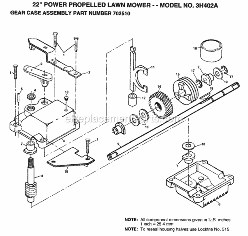 Page C Diagram and Parts List for 3H402A 1999 And Before Husqvarna Lawn Mower