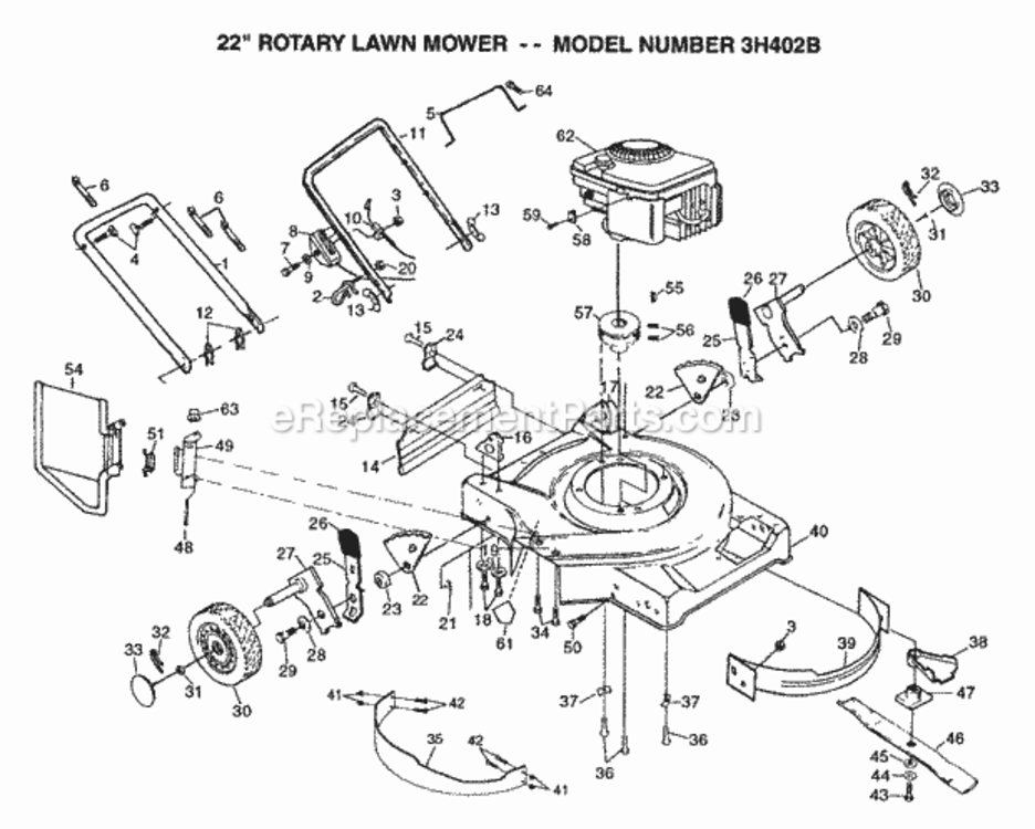 Page B Diagram and Parts List for 3H402B 1999 And Before Husqvarna Lawn Mower