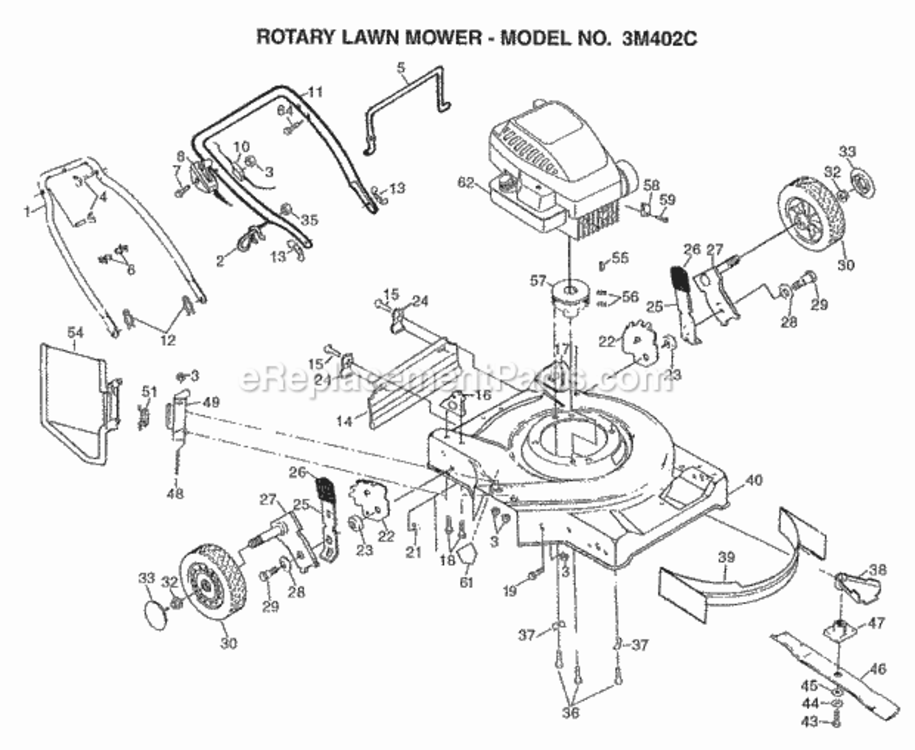 Page B Diagram and Parts List for 3M402C 1999 And Before Husqvarna Lawn Mower