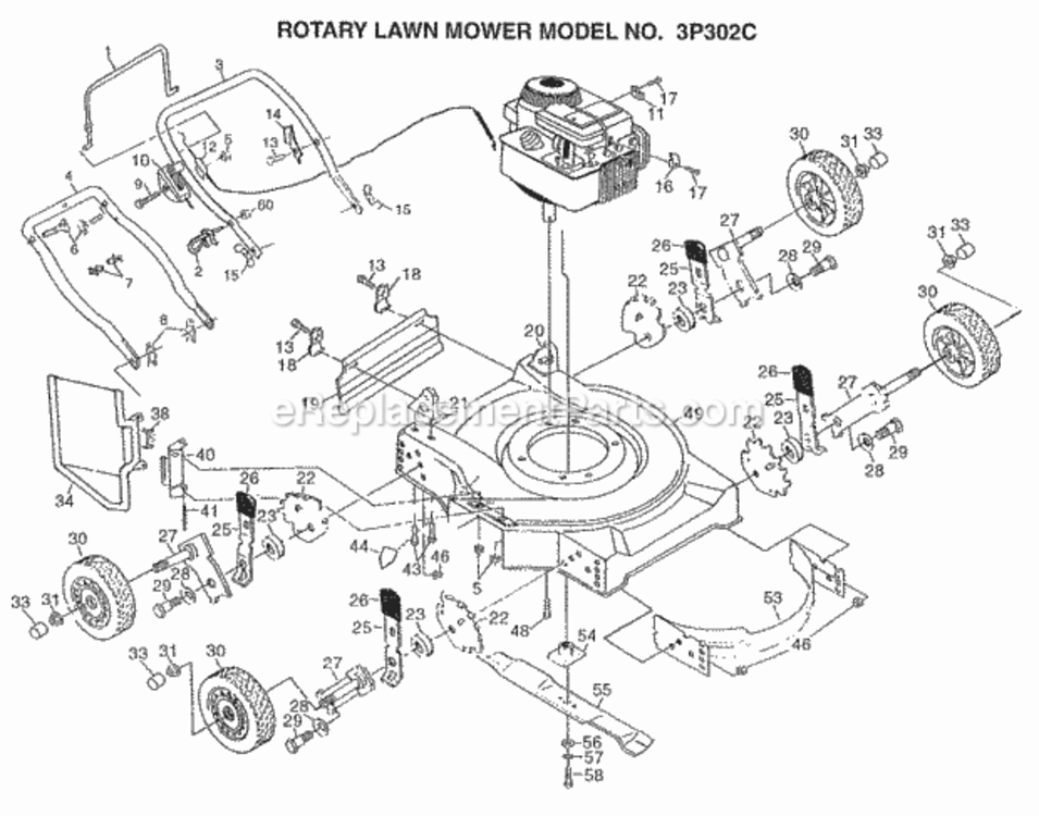 Page A Diagram and Parts List for 3P302C 1996 Husqvarna Lawn Mower