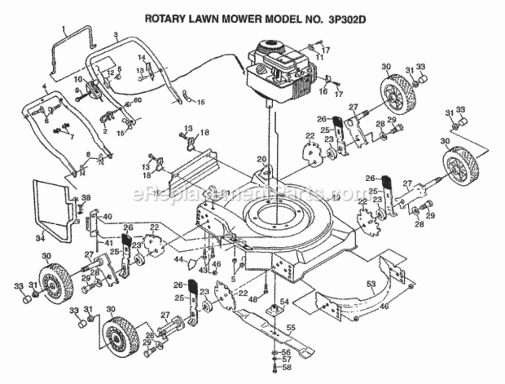 Page A Diagram and Parts List for 3P302D 1997 Husqvarna Lawn Mower