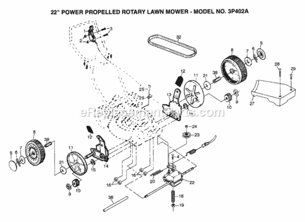 Page B Diagram and Parts List for 3P402A 1999 And Before Husqvarna Lawn Mower