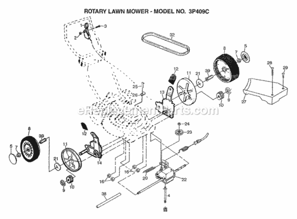 Page C Diagram and Parts List for 3P409C 1997 Husqvarna Lawn Mower