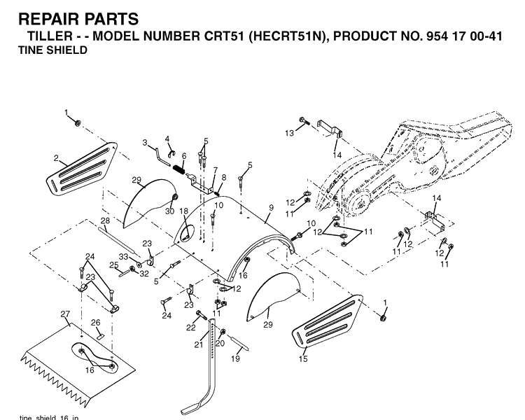 Tine Shield Diagram and Parts List for CRT51 (HECRT51N)(2004-01) Husqvarna Cultivator