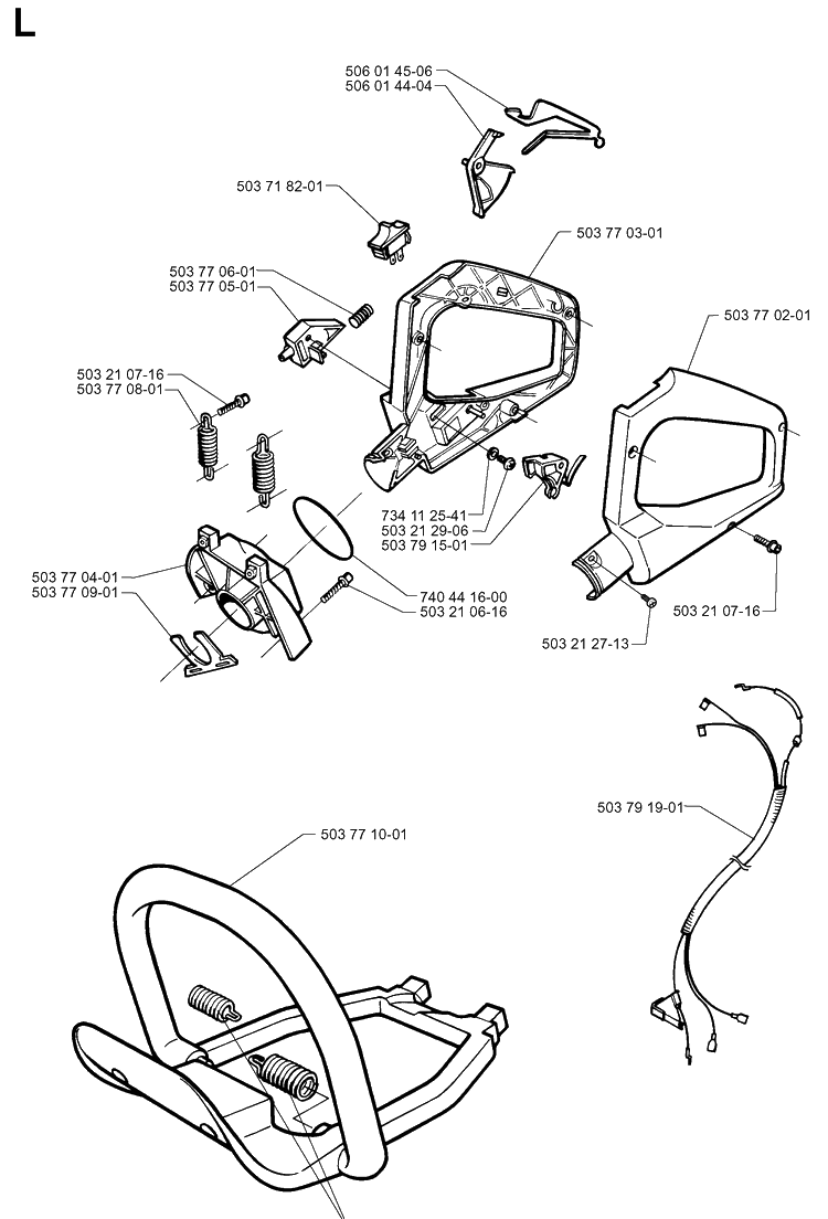 Handle And Controls Diagram and Parts List for 225H75 19970500001-19980900000 Husqvarna Hedge Trimmer