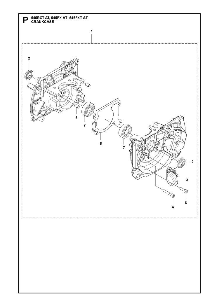 Crankcase Diagram and Parts List for 545FXAT  Husqvarna Brush Cutter