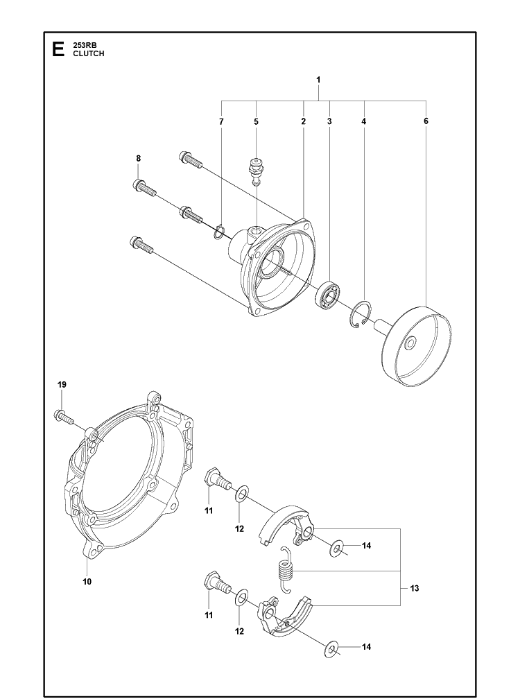 Clutch Diagram and Parts List for 253RB 20101000001-20182200000 Husqvarna Brush Cutter