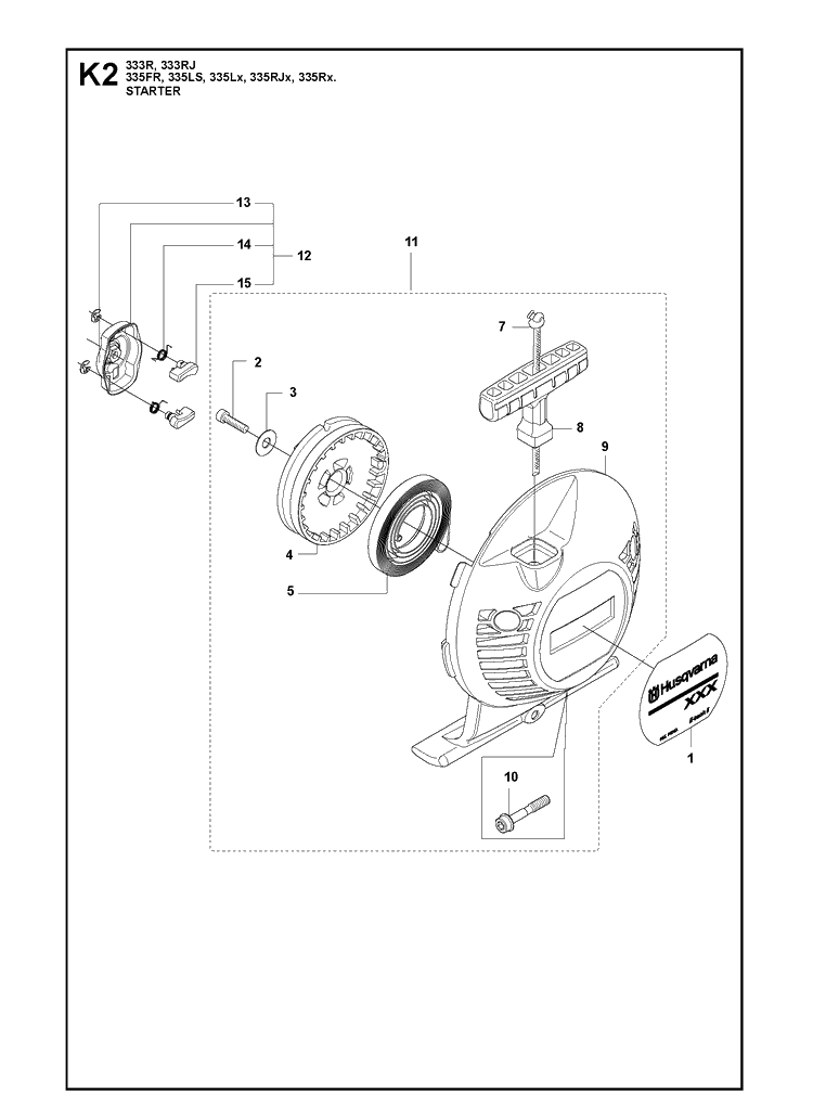 Starter 2 Diagram and Parts List for 335FR  Husqvarna Brush Cutter