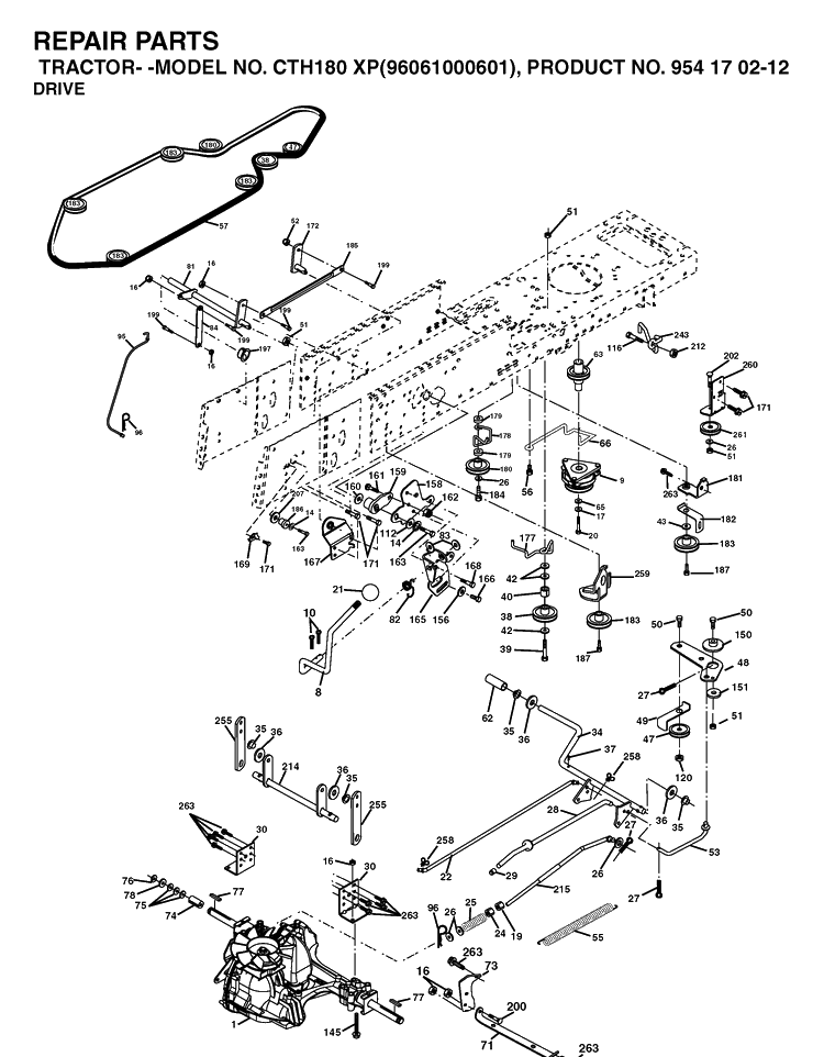 Drive Diagram and Parts List for CTH180XP (96061000601)(2005-05) Husqvarna Lawn Tractor