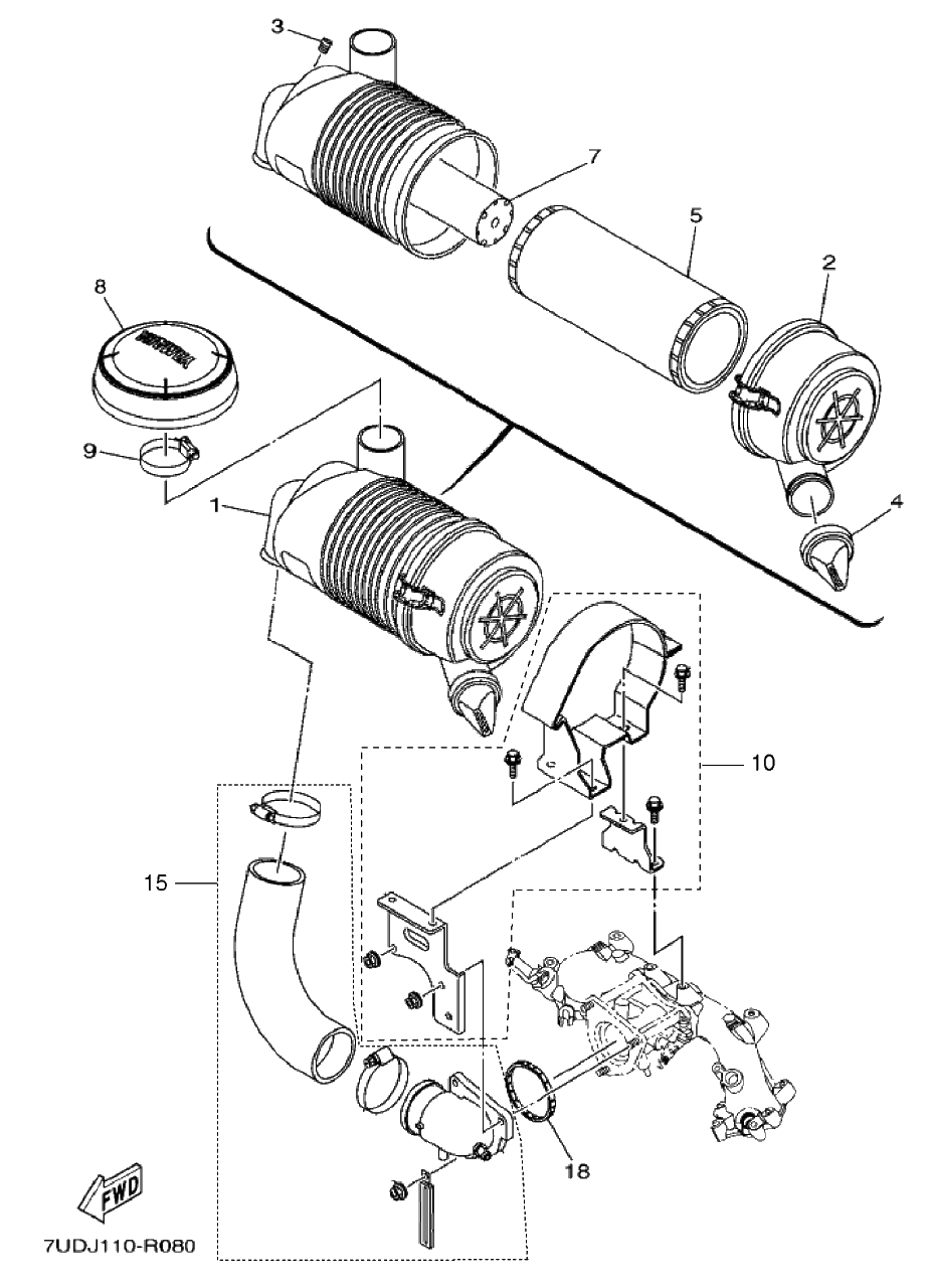 Intake 2 Diagram and Parts List for MX800VJ 2018-09 Husqvarna Engine