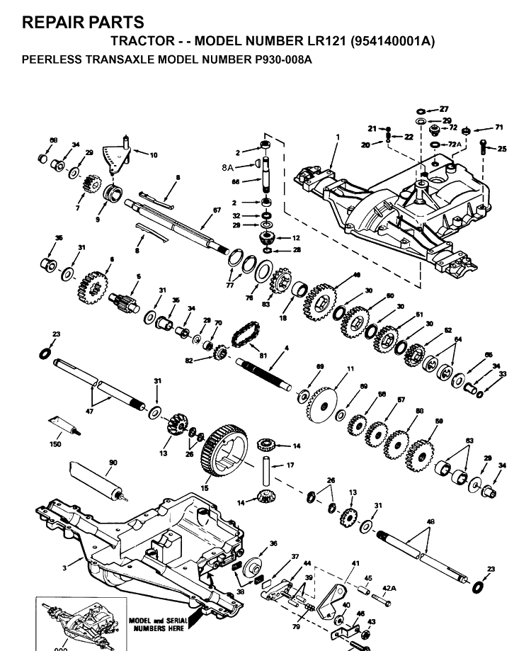 Transmission Diagram and Parts List for LR121 (954140001A)(1997-01) Husqvarna Lawn Tractor