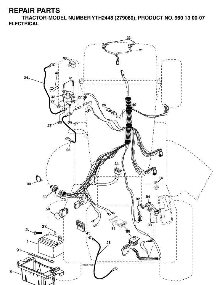 Electrical Diagram and Parts List for YTH2448-279080 2004-12 Husqvarna Lawn Tractor