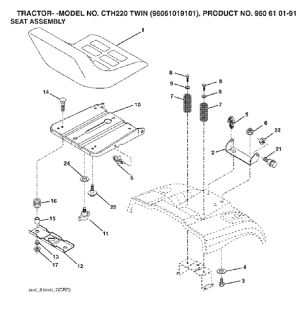 Seat Diagram and Parts List for CTH220TWIN (96061019101, 960610191)(2007-05) Husqvarna Lawn Tractor