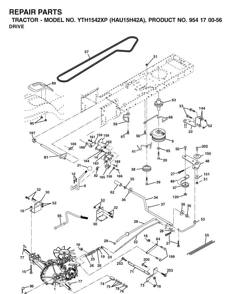 Drive Diagram and Parts List for YTH1542XP (HAU15H42A)(2003-01) Husqvarna Lawn Tractor