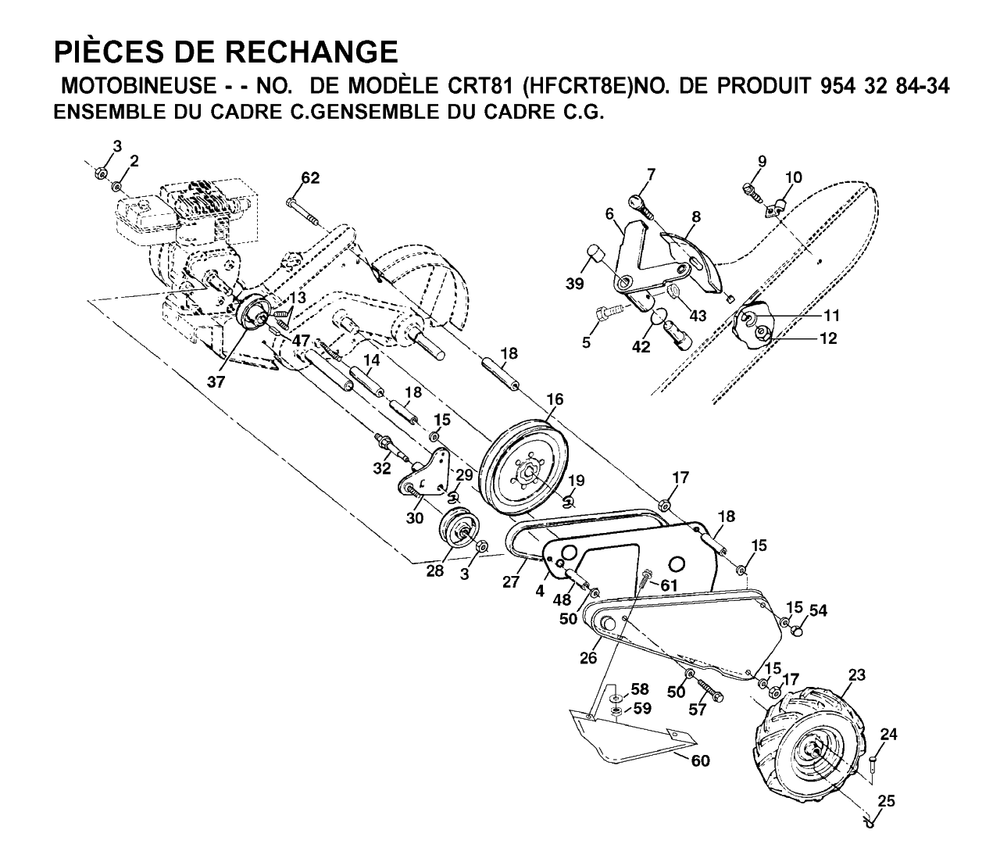 Mainframe, Left Side Diagram and Parts List for CRT81 (954328434-E)(2001-01) Husqvarna Tiller