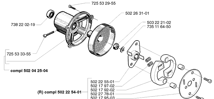Clutch Assembly Diagram and Parts List for 250R 1999-04 Husqvarna Brush Cutter
