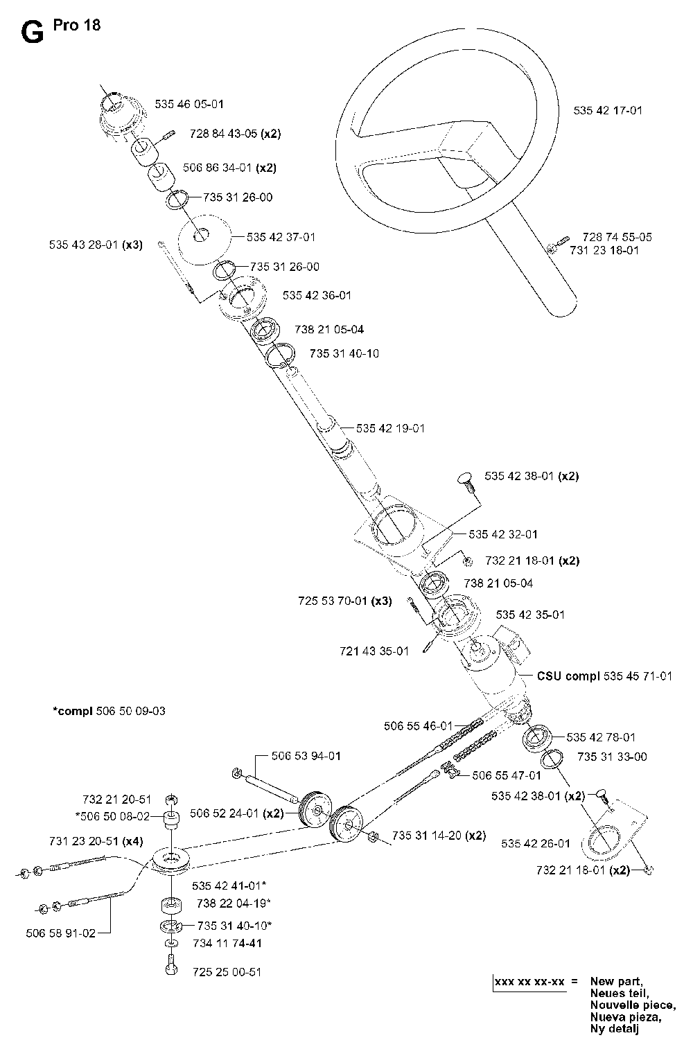 Steering Diagram and Parts List for RIDERPRO18 (953521901)(2004-01) Husqvarna Lawn Tractor
