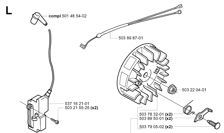 Ignition System Diagram and Parts List for 340 20041000001-Current Husqvarna Chainsaw