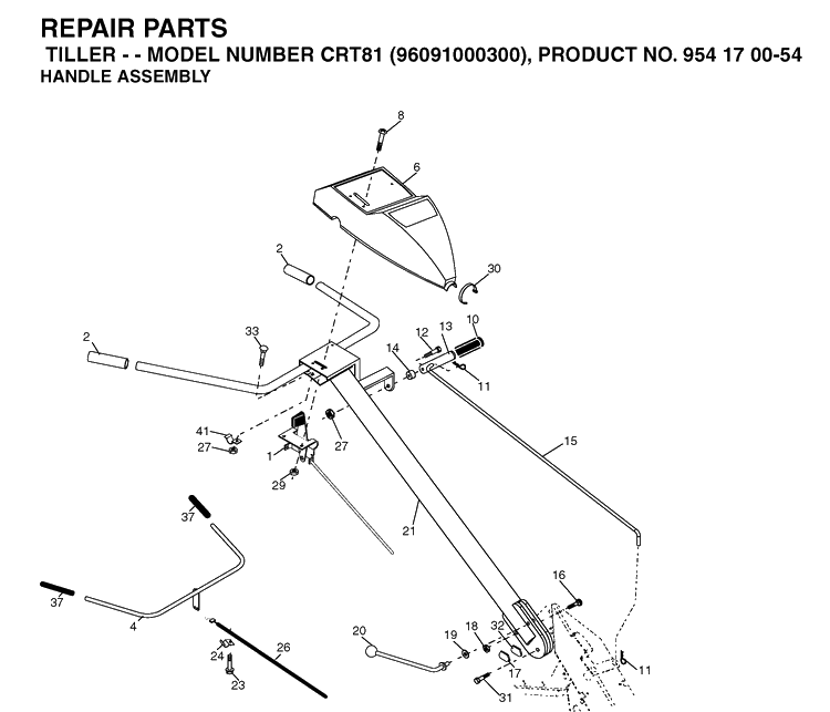 Handle Diagram and Parts List for CRT81 (96091000300)(2005-01) Husqvarna Cultivator