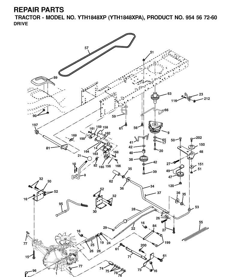 Drive Diagram and Parts List for YTH1848XP (954567260)(2001-02) Husqvarna Lawn Tractor