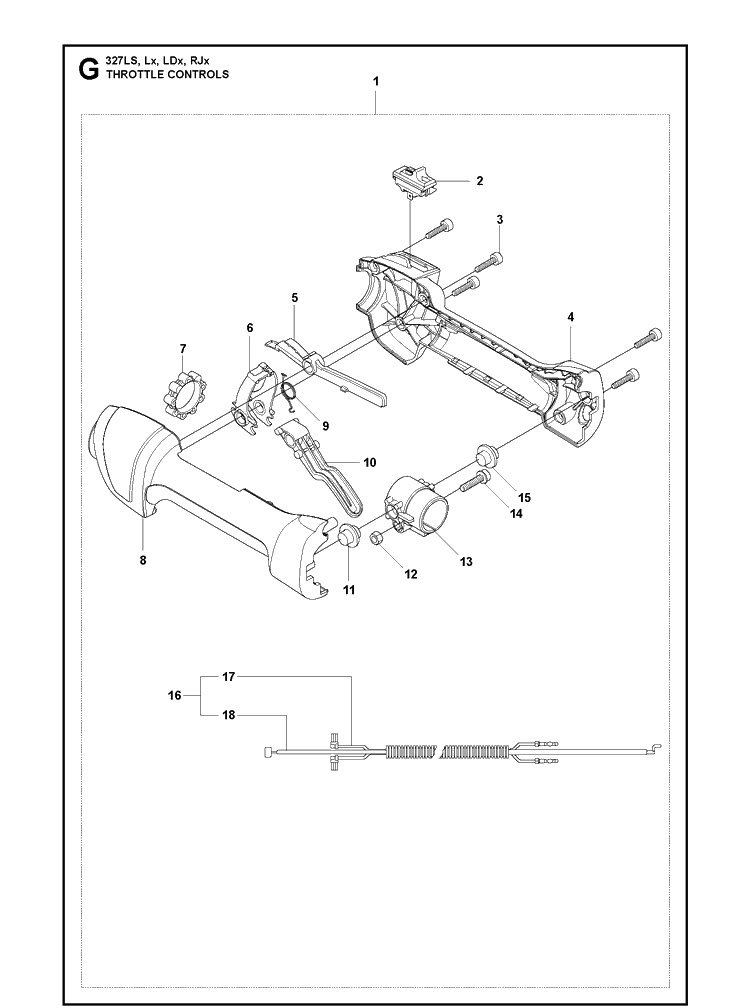 Handle And Controls Diagram and Parts List for 327LDX 20120100001-Current Husqvarna Edger