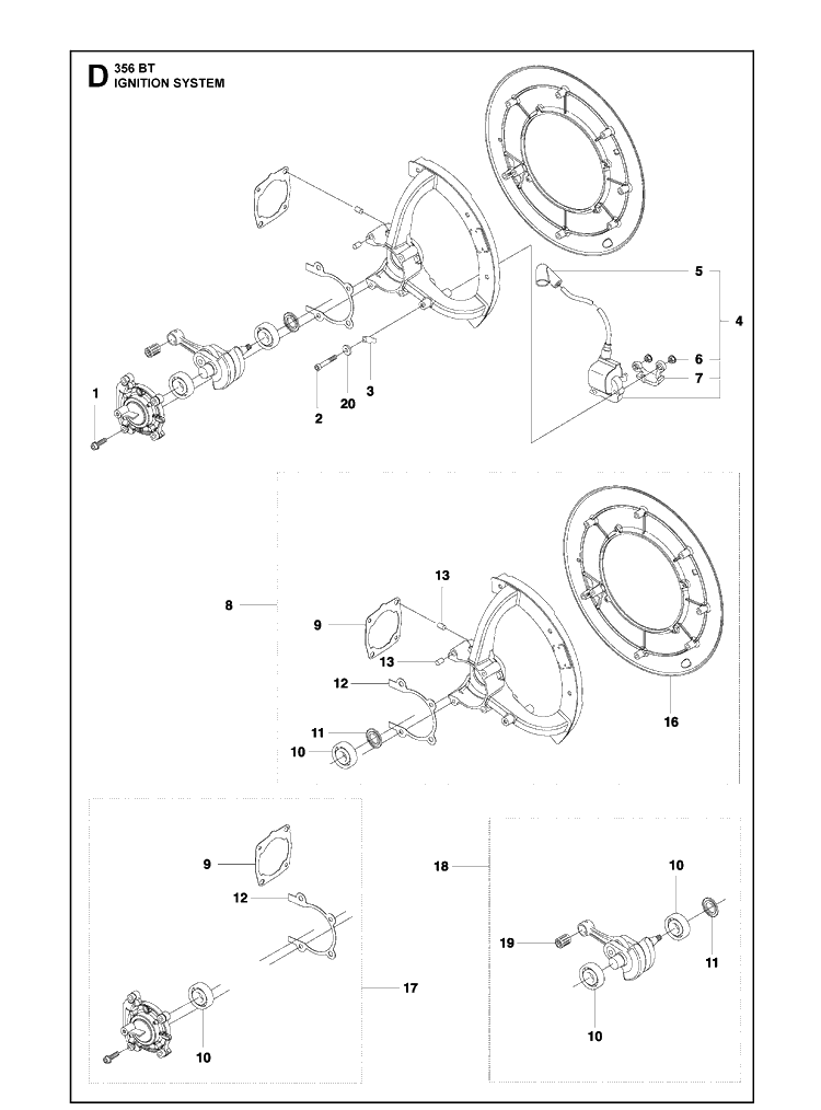 Ignition System Diagram and Parts List for 356BT  Husqvarna Leaf Blower / Vacuum