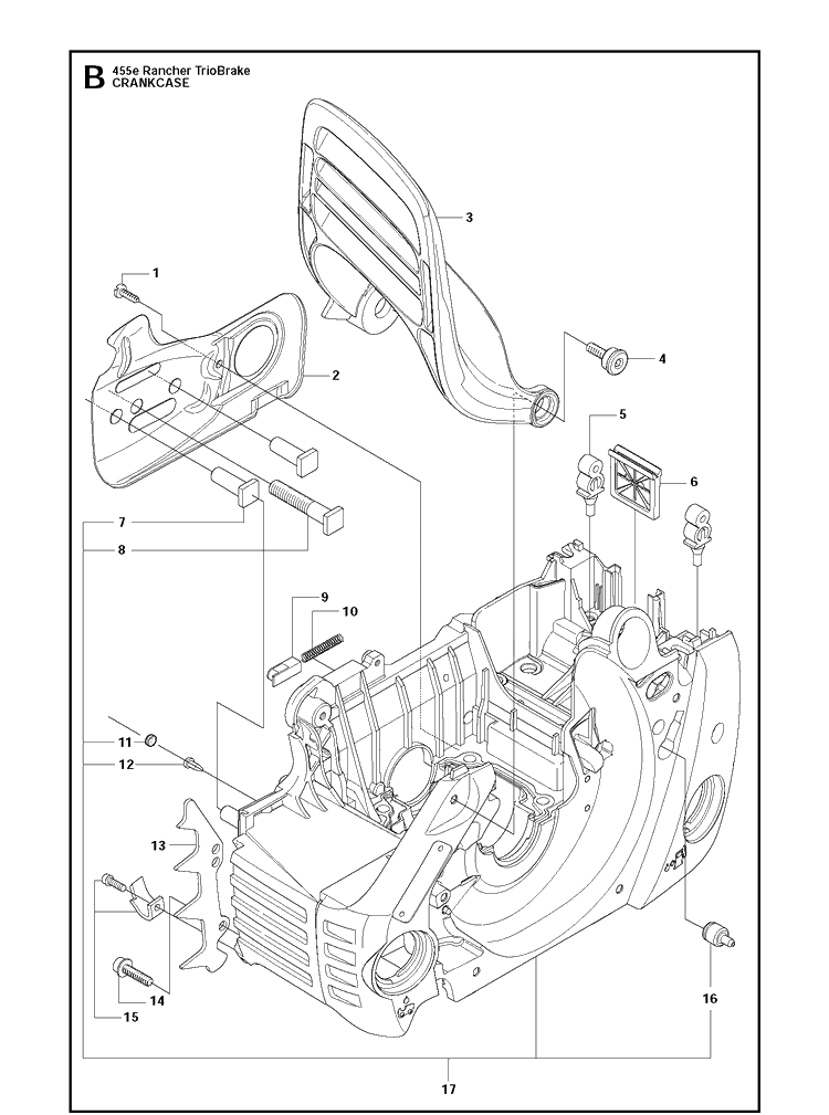 Crankcase Diagram and Parts List for 455E (TRIOBRAKE)(2013-11) Husqvarna Chainsaw