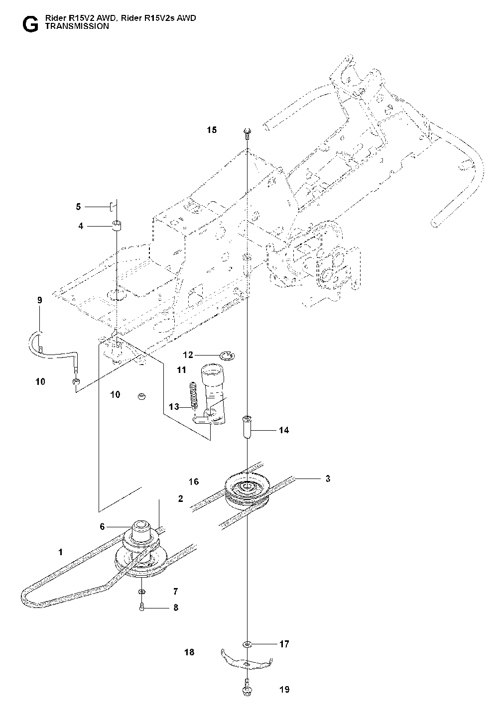 Transmission Diagram and Parts List for RIDER15V2SAWD (965200901)(2009-04) Husqvarna Lawn Tractor