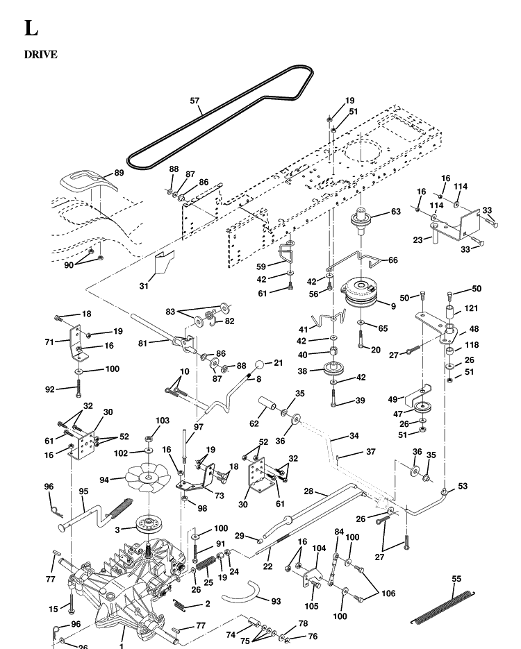 Drive Diagram and Parts List for YTH160 (HEYTH160C)(1997-02) Husqvarna Lawn Tractor