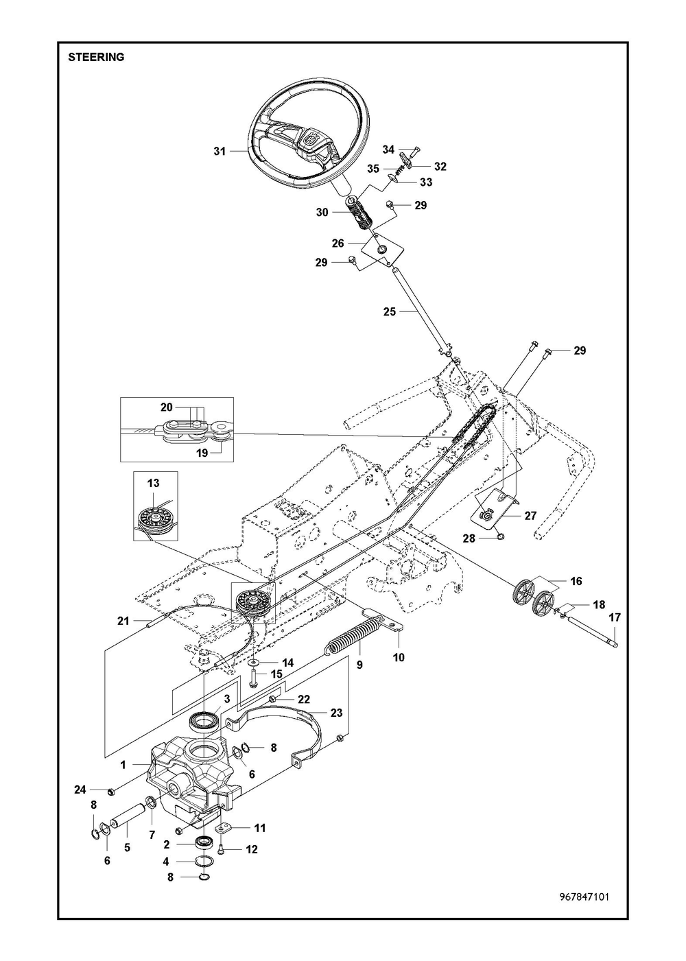Steering Diagram and Parts List for R216TAWD2018-2021  Husqvarna Lawn Tractor