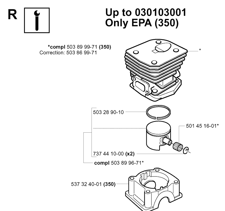 Service Updates Diagram and Parts List for 340 20041000001-Current Husqvarna Chainsaw
