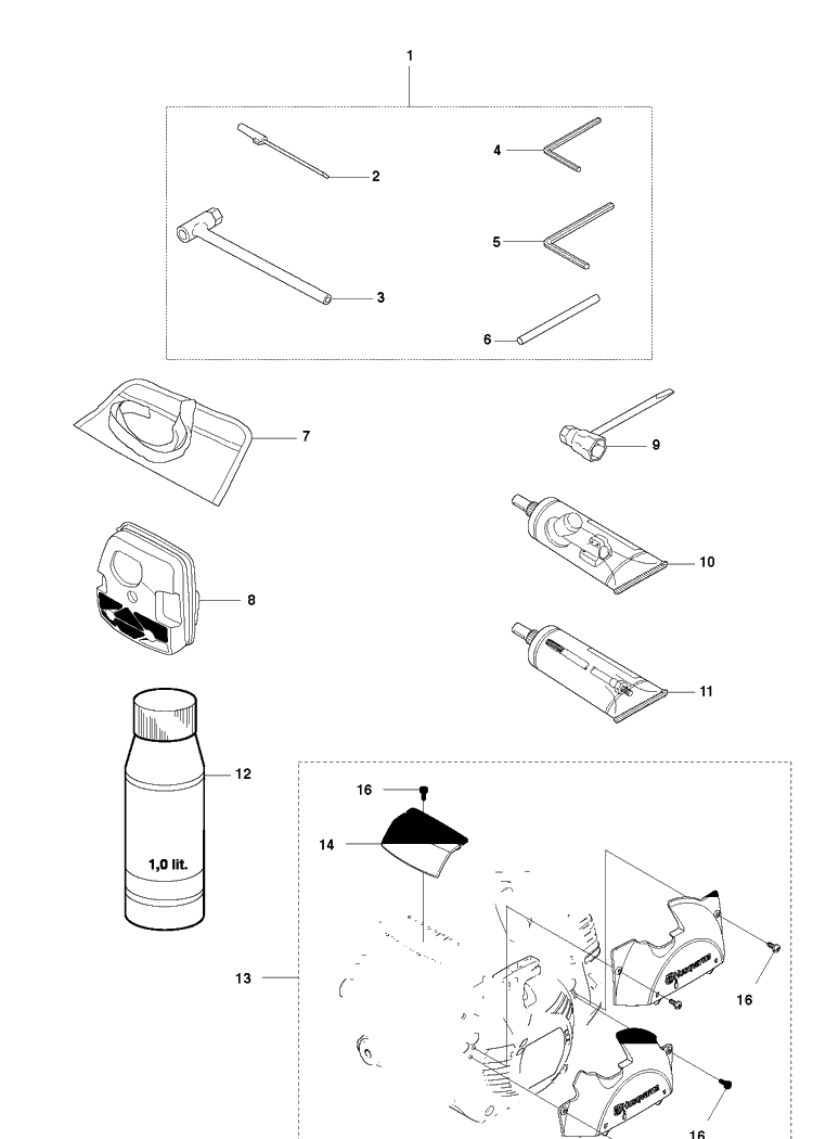 Accessories 2 Diagram and Parts List for 345RX 20103600001-20144899999 Husqvarna Brush Cutter