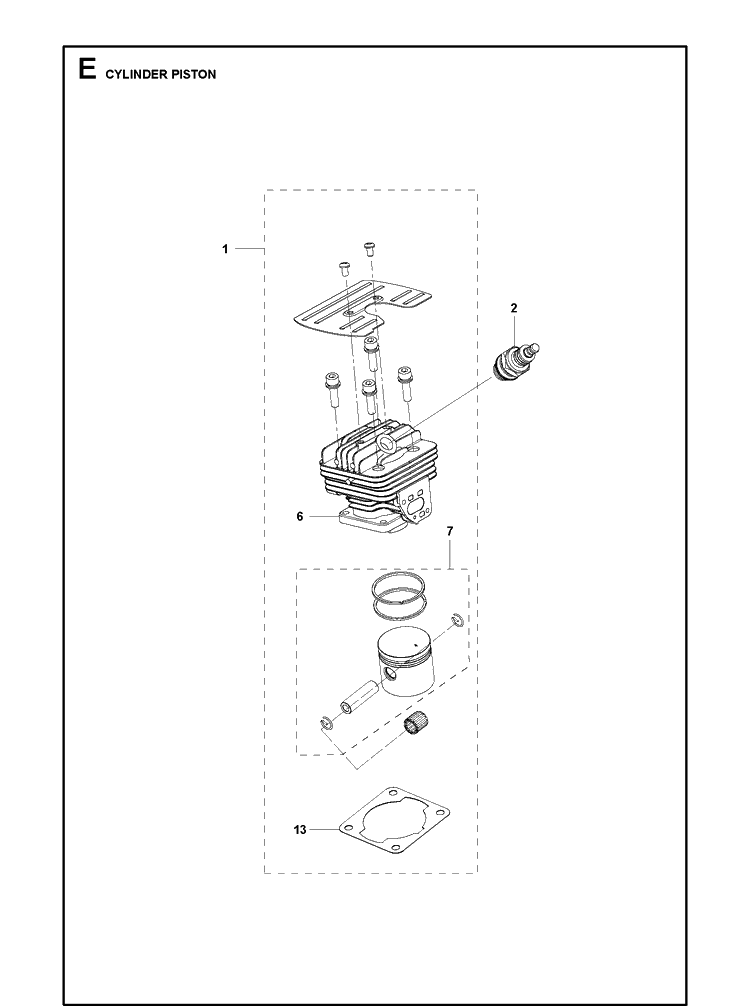 Cylinder Piston Diagram and Parts List for 333R Mark II Husqvarna Edger