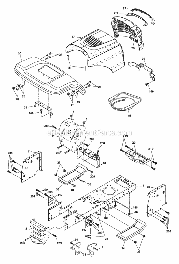 Chassis And Enclosures Diagram and Parts List for WET2242STD 2004 Husqvarna Lawn Tractor