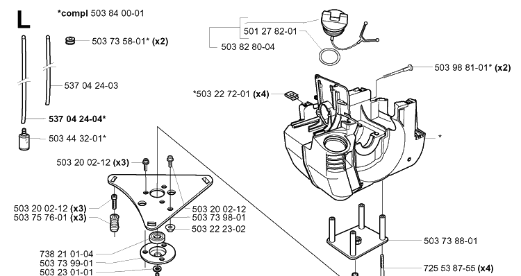 Crankcase Diagram and Parts List for 240RBD 20004000001-Current Husqvarna Brush Cutter