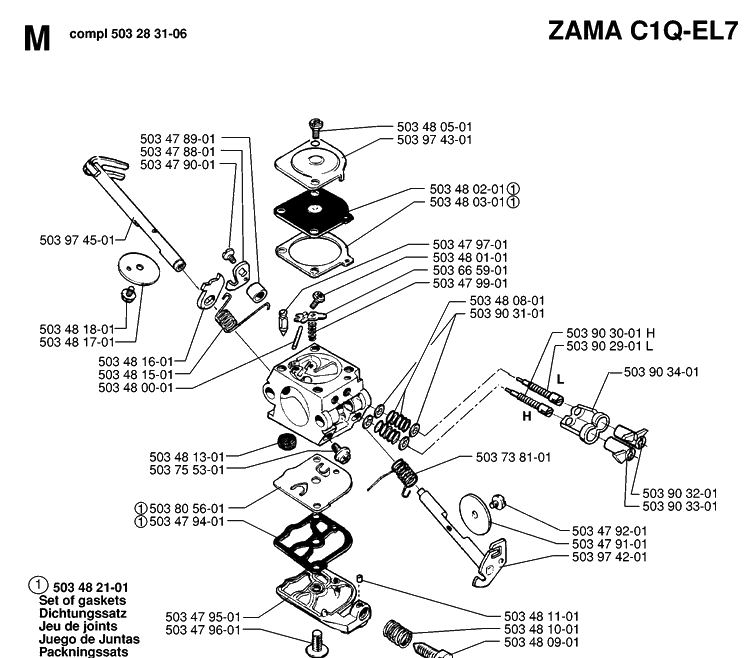 Carburetor Details Diagram and Parts List for 55 (RANCHER)(19983100001-20001900000) Husqvarna Chainsaw