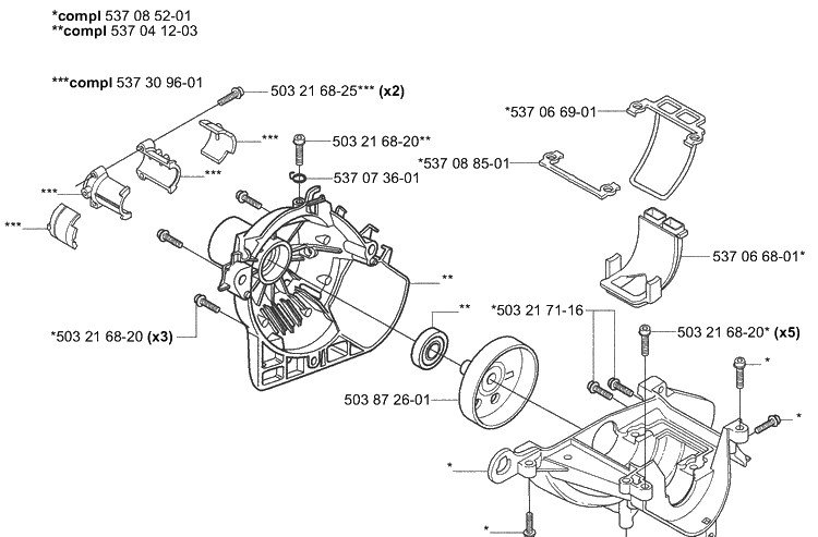 Crankcase Diagram and Parts List for 323L 2004-03 Husqvarna Brush Cutter