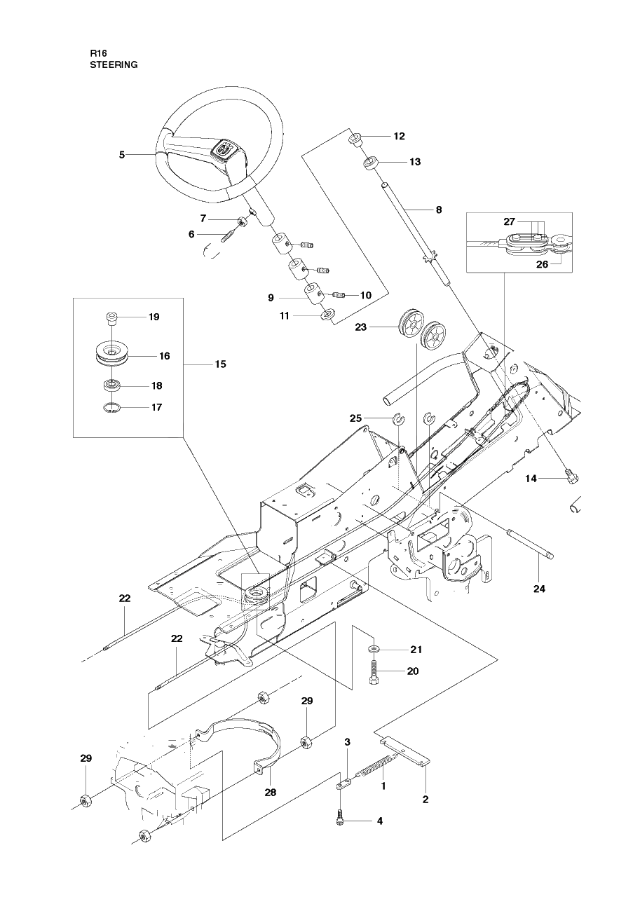 Steering Diagram and Parts List for R16 (965161601)(2010-07) Husqvarna Lawn Tractor