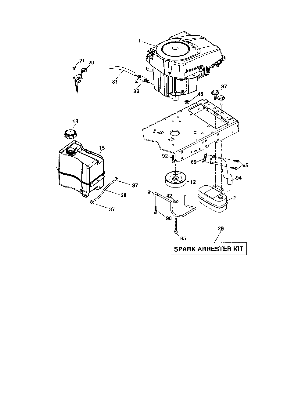 Engine Diagram and Parts List for YTH20K46-96043003300  Husqvarna Lawn Tractor