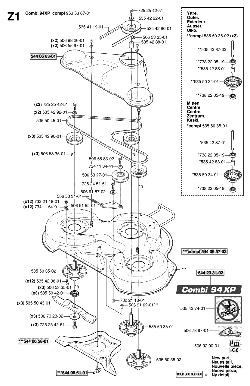 94cm Cutting Deck Diagram and Parts List for R15-V2AWD (965080101)(2006-05) Husqvarna Lawn Tractor